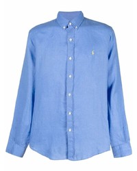 Мужская голубая льняная рубашка с длинным рукавом от Polo Ralph Lauren