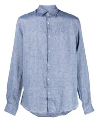Мужская голубая льняная рубашка с длинным рукавом от Sunspel