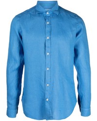 Мужская голубая льняная рубашка с длинным рукавом от Tintoria Mattei