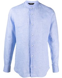 Мужская голубая льняная рубашка с длинным рукавом от Z Zegna