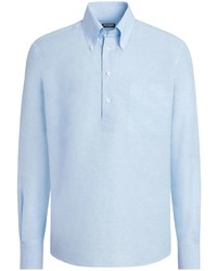 Мужская голубая льняная рубашка с длинным рукавом от Zegna