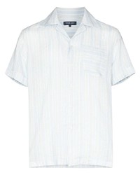 Мужская голубая льняная рубашка с коротким рукавом в вертикальную полоску от Frescobol Carioca