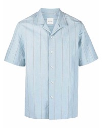Мужская голубая льняная рубашка с коротким рукавом в вертикальную полоску от Paul Smith