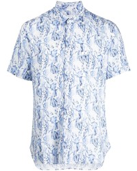 Мужская голубая льняная рубашка с коротким рукавом с принтом от 120% Lino