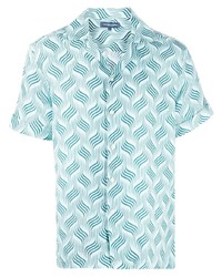 Мужская голубая льняная рубашка с коротким рукавом с принтом от Frescobol Carioca