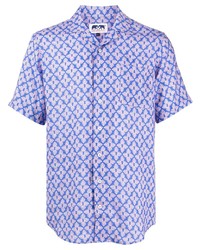 Мужская голубая льняная рубашка с коротким рукавом с принтом от LOVE BRAND & Co.