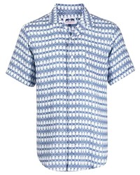 Мужская голубая льняная рубашка с коротким рукавом с принтом от LOVE BRAND & Co.