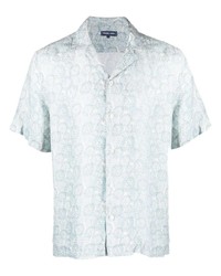 Мужская голубая льняная рубашка с коротким рукавом с цветочным принтом от Frescobol Carioca
