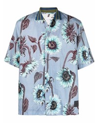 Мужская голубая льняная рубашка с коротким рукавом с цветочным принтом от Paul Smith