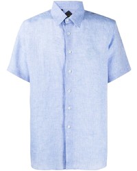 Мужская голубая льняная рубашка с коротким рукавом от Billionaire