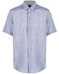 Мужская голубая льняная рубашка с коротким рукавом от BOSS HUGO BOSS