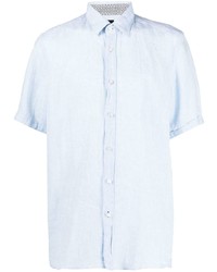 Мужская голубая льняная рубашка с коротким рукавом от BOSS