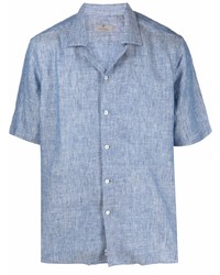 Мужская голубая льняная рубашка с коротким рукавом от Canali