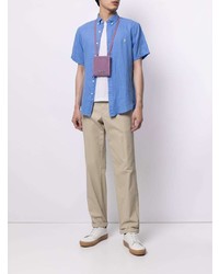 Мужская голубая льняная рубашка с коротким рукавом от Polo Ralph Lauren