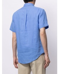 Мужская голубая льняная рубашка с коротким рукавом от Polo Ralph Lauren