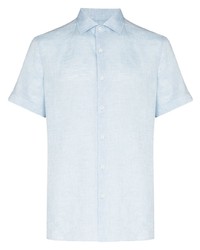 Мужская голубая льняная рубашка с коротким рукавом от Ermenegildo Zegna