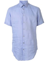 Мужская голубая льняная рубашка с коротким рукавом от Giorgio Armani
