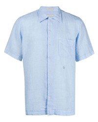 Мужская голубая льняная рубашка с коротким рукавом от Massimo Alba