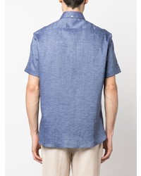 Мужская голубая льняная рубашка с коротким рукавом от Brunello Cucinelli