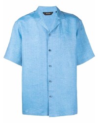 Мужская голубая льняная рубашка с коротким рукавом от Z Zegna