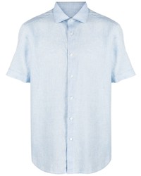 Мужская голубая льняная рубашка с коротким рукавом от Zegna