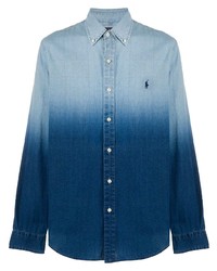 Мужская голубая омбре рубашка с длинным рукавом от Polo Ralph Lauren