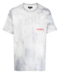 Мужская голубая рваная футболка с круглым вырезом от purple brand