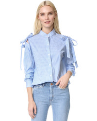 Женская голубая рубашка в вертикальную полоску от Clu