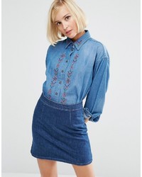 Женская голубая рубашка с вышивкой от Asos