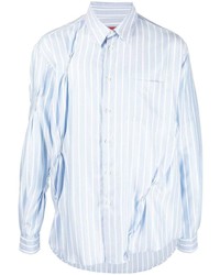 Мужская голубая рубашка с длинным рукавом в вертикальную полоску от 424