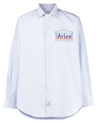 Мужская голубая рубашка с длинным рукавом в вертикальную полоску от Aries