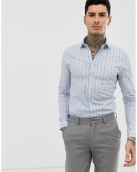 Мужская голубая рубашка с длинным рукавом в вертикальную полоску от ASOS DESIGN