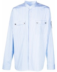 Мужская голубая рубашка с длинным рукавом в вертикальную полоску от Balmain