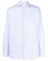 Мужская голубая рубашка с длинным рукавом в вертикальную полоску от Borrelli