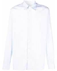 Мужская голубая рубашка с длинным рукавом в вертикальную полоску от Bottega Veneta