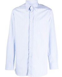 Мужская голубая рубашка с длинным рукавом в вертикальную полоску от Brioni