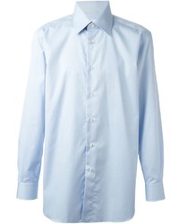 Мужская голубая рубашка с длинным рукавом в вертикальную полоску от Brioni