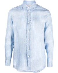 Мужская голубая рубашка с длинным рукавом в вертикальную полоску от Brunello Cucinelli