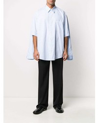 Мужская голубая рубашка с длинным рукавом в вертикальную полоску от Balenciaga
