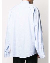 Мужская голубая рубашка с длинным рукавом в вертикальную полоску от Balenciaga