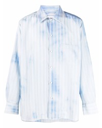 Мужская голубая рубашка с длинным рукавом в вертикальную полоску от Doublet