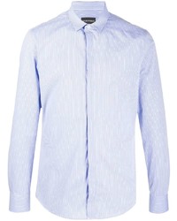 Мужская голубая рубашка с длинным рукавом в вертикальную полоску от Emporio Armani