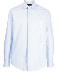 Мужская голубая рубашка с длинным рукавом в вертикальную полоску от Emporio Armani