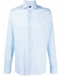 Мужская голубая рубашка с длинным рукавом в вертикальную полоску от Fedeli