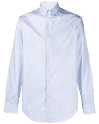 Мужская голубая рубашка с длинным рукавом в вертикальную полоску от Giorgio Armani