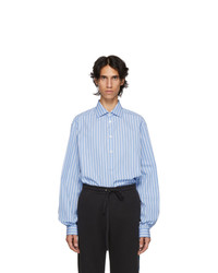 Мужская голубая рубашка с длинным рукавом в вертикальную полоску от Gucci