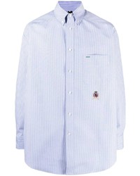 Мужская голубая рубашка с длинным рукавом в вертикальную полоску от Hilfiger Collection