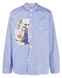 Мужская голубая рубашка с длинным рукавом в вертикальную полоску от Junya Watanabe MAN