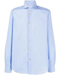 Мужская голубая рубашка с длинным рукавом в вертикальную полоску от Kiton