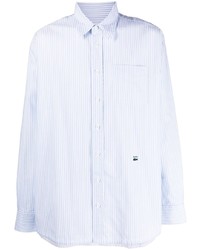 Мужская голубая рубашка с длинным рукавом в вертикальную полоску от Lacoste